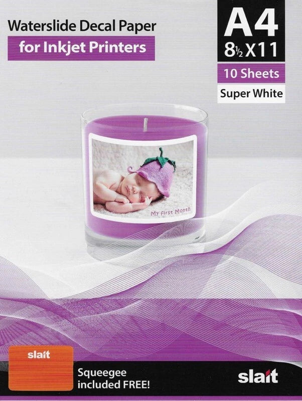 Slait Inkjet White Waterslide Decal Paper -  8.5x11 - 10 Sheets w/Free Squeegee