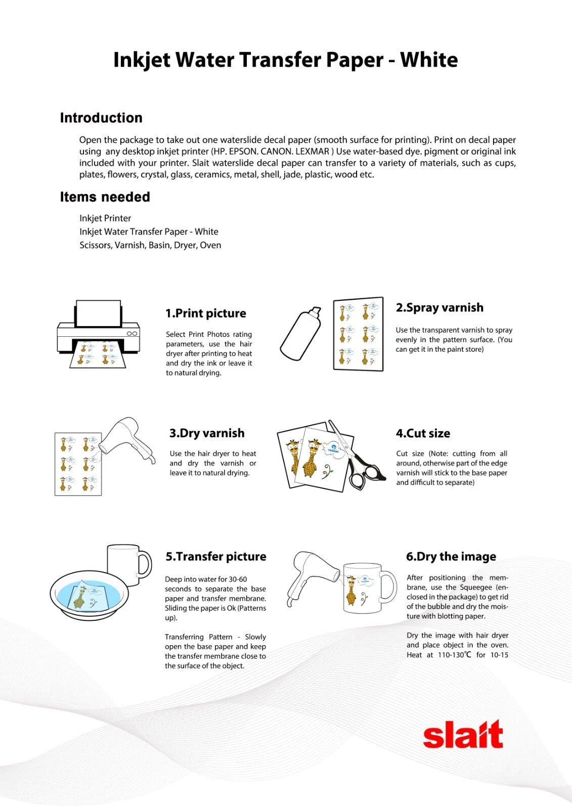 Slait Inkjet White Waterslide Decal Paper -  8.5x11 - 10 Sheets w/Free Squeegee